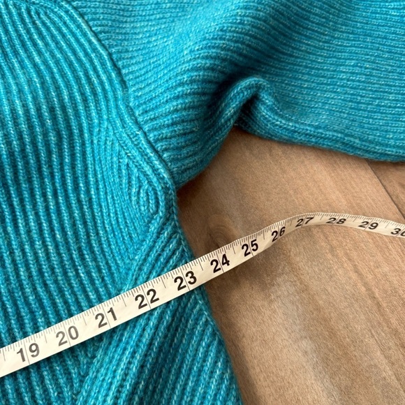 H&M women’s chunky knit wool blend ballon sleeve turtle neck sweater teal - Picture 4 of 6